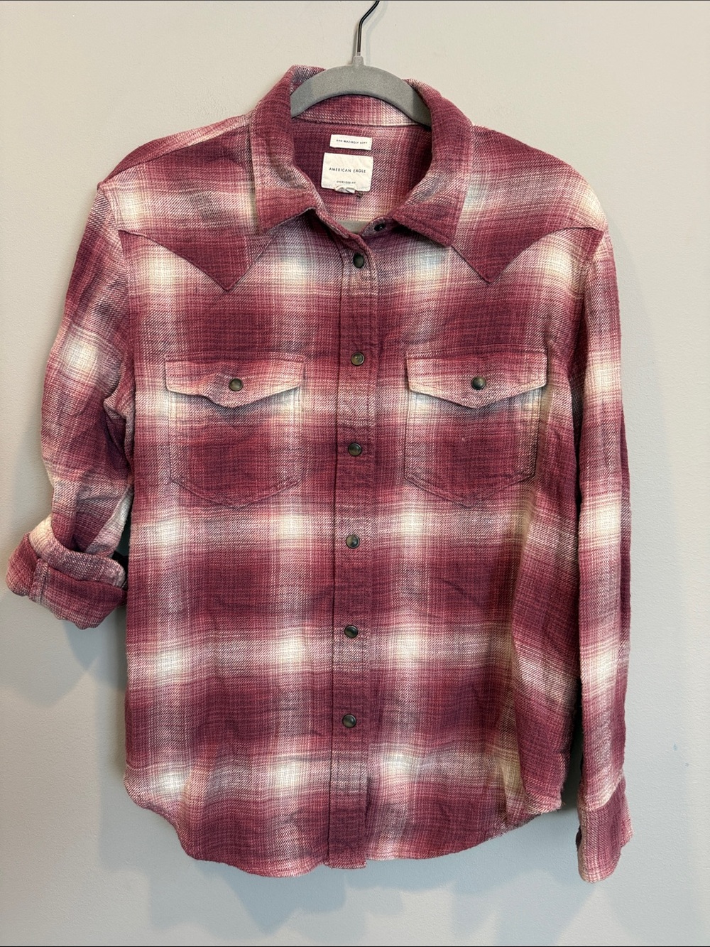 American Eagle Outfitters Burgundy flannel Plaid Shirt- S